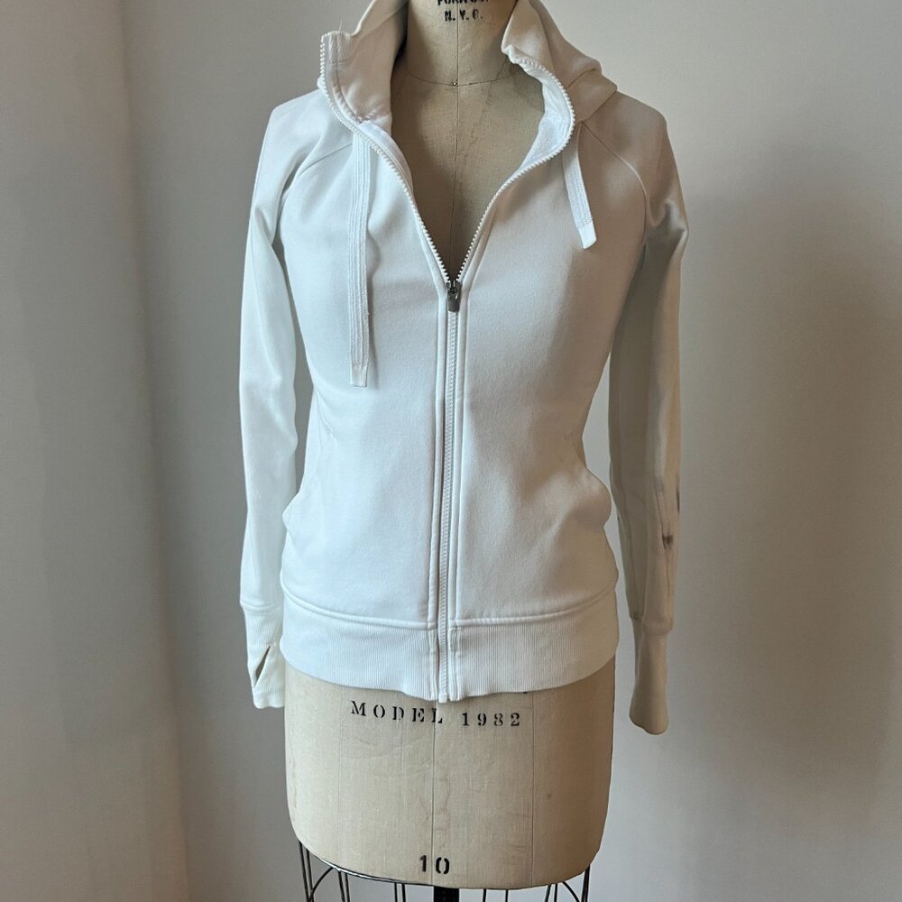 Athleta Fitted Zip Hoodie – XS – White – Ink Stain Discounted